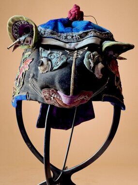 Antique Chinese Child’s Embroidered Tiger Hat Protective Festival Cap